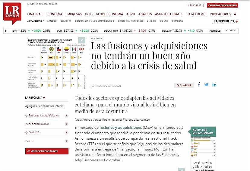 Las fusiones y adquisiciones no tendrn un buen ao debido a la crisis de salud